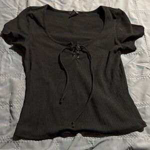 Rue21 Black Ribbed Short Sleeve Top